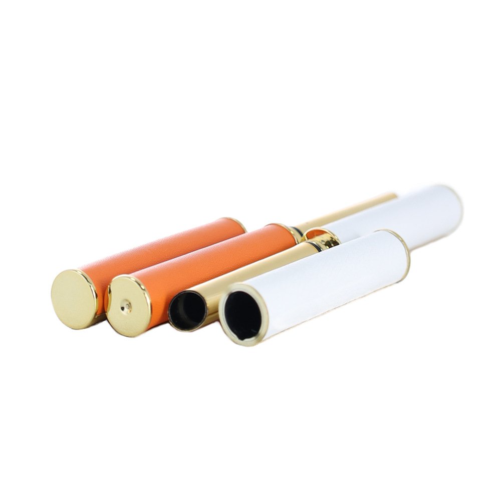 图片title文字 Custom Leather Wrapped Slim Lipstick Tube 0.8g | Thin Mini Lipstick Container with Gold Trim | Panpac